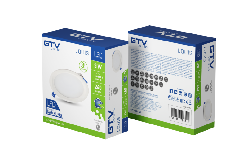 LOUIS LED-inbouwspot, IP54, 3 W, 240 lm, AC 176–264 V, 50/60 Hz, 120°, 4000 K, inbouw, rond 1208962929 - Set van 4