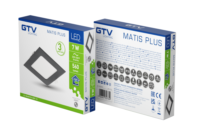 LED MATIS PLUS, inbouwspot, 7 W, zwart, 4000 K, 560 lm, AC 220-240 V, inbouw, IP20, 120°, 1208962971 - Set van 2