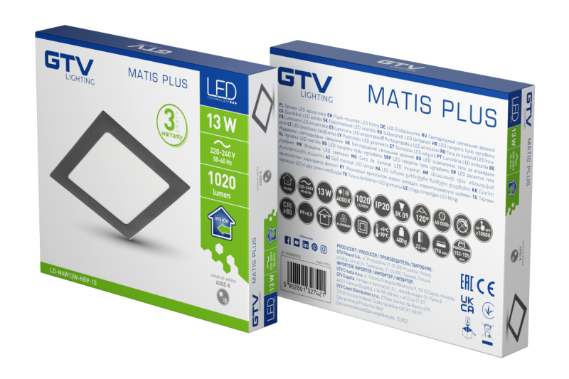 MATIS PLUS LED-armatuur, downlight, 13 W, zwart, 4000 K, 1020 lm, AC 220-240 V, inbouw, IP20, 120°, 1208962977 - Set van 2