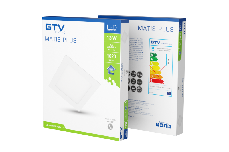 MATIS PLUS LED-inbouwspot, IP44, 13 W, 1020 lm, AC 220-240 V, 50/60 Hz, 120°, 4000 K, inbouw, wit 1208962978 - Set van 2