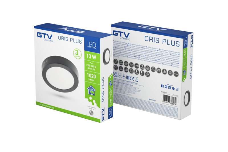 LED-armatuur ORIS PLUS, downlight, 13 W, zwart, 4000 K, 1020 lm, AC 220-240 V, opbouwmontage, IP20, 120°, 1208963047 - Set van 2