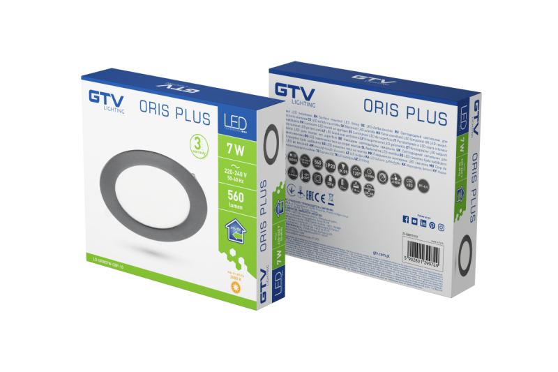 LED-armatuur ORIS PLUS, downlight, 7 W, zwart, 3000 K, 560 lm, AC 220-240 V, inbouw, IP20, 120°, 1208963061 - Set van 2