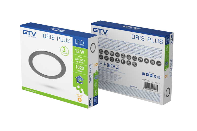 LED-armatuur ORIS PLUS, downlight, 13 W, zwart, 3000 K, 1020 lm, AC 220-240 V, inbouw, IP20, 120°, 1208963068 - Set van 2