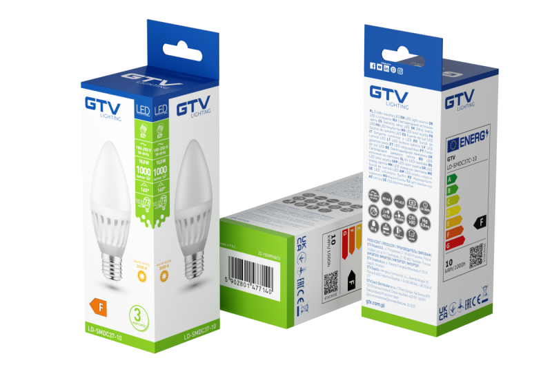 LED-LICHTVOORZIENING, KERAMISCH, A-G, C37, 3000K, E14, 10,0 W, AC 180-250 V, 160°, 1000 lm, 80 mA 1208963154 - Set van 3