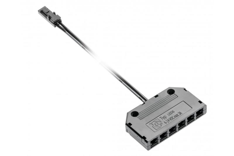 Aansluitstuk voor LED-verlichting, verdeelblok zwart met 6 aansluitingen, inclusief 2 m AWG24-kabel en mini-amp-m-connector 1208963372 - Set van 7