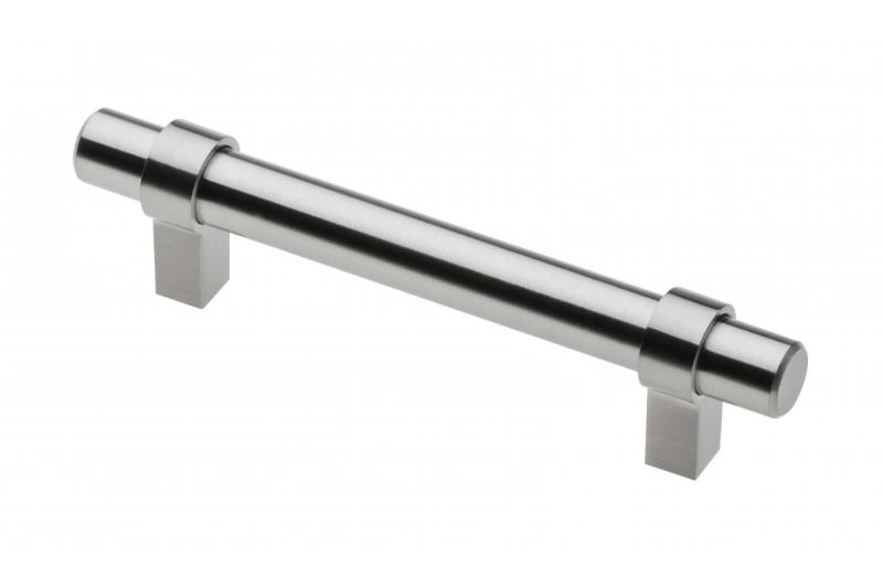 Stalen handgreep TRIEST C=96 mm geborsteld staal - zamak-pootjes 1208965374 - Set van 4