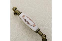 Porcelain handle 728B C=96mm antique brass X-gold ornament