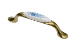 Porcelain handle 728-P C=96mm antique brass A-Blue Rose 1208965699 - Set of 7