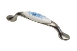 Porcelain handle 728-P C=96mm antique silver A-Blue Rose 1208965700 - Set of 5