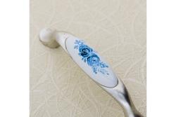 Porcelain handle 728-P C=96mm antique silver A-Blue Rose