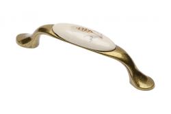Porcelain handle 728P C=96mm antique brass K-wheet 1208965703 - Set of 6