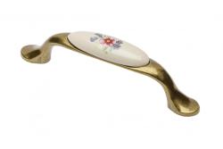 Porcelain handle 728P C=96mm antique brass R-pink flower 1208965704 - Set of 7