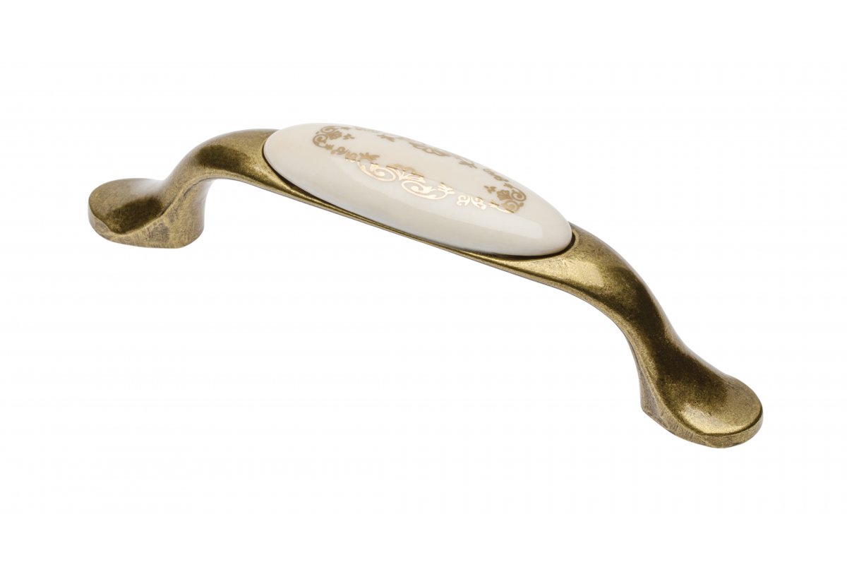 Porcelain handle 728P C=96mm antique brass X-gold ornament 1208965705 - Set of 6