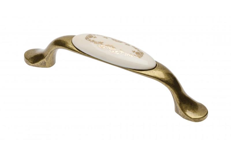Porseleinen handgreep 728P C=96 mm antiek messing met X-gouden versiering 1208965705 - Set van 6