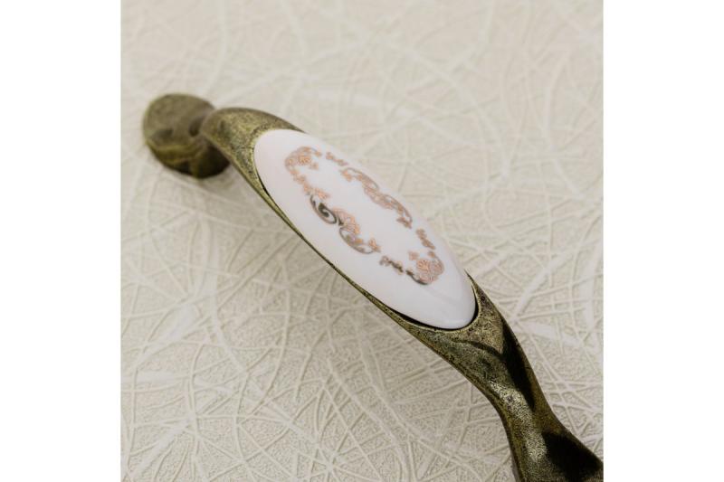 Porseleinen handgreep 728P C=96 mm antiek messing met X-gouden versiering 1208965705 - Set van 6