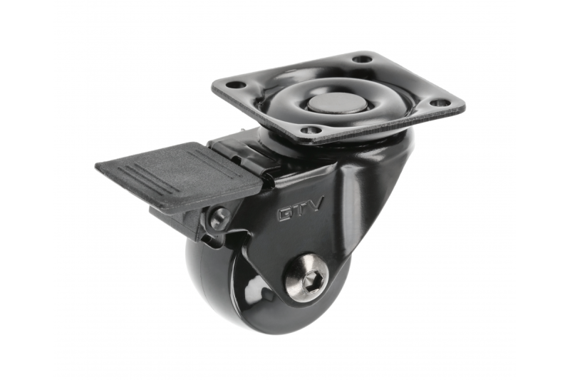 Meubelrol GTV CALIBRO, H=50,5 mm, fi35 mm, met rem, kunststof + staal, zwart - Set van 5