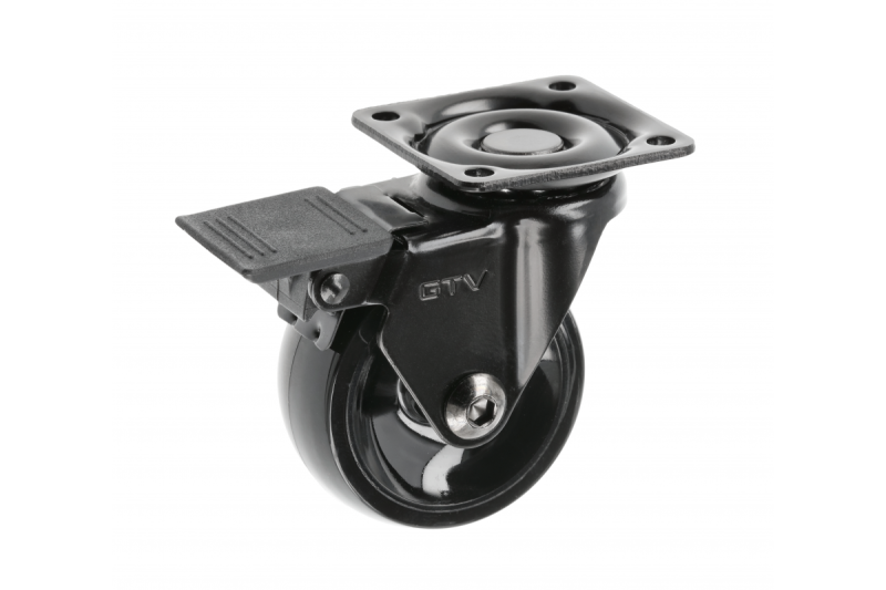 Meubelrol GTV CALIBRO, H=64 mm, diameter 50 mm, met rem, kunststof + staal, zwart - Set van 4