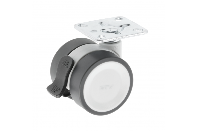 Meubelrol GTV CIRCO, H=61,5 mm, fi50 mm, met rem, kunststof + staal, grijs + lichtgrijs - Set van 4