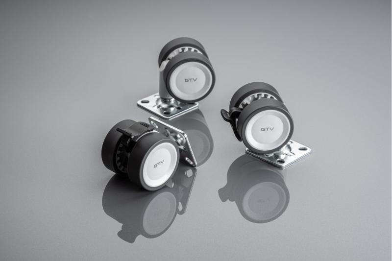 Meubelrol GTV CIRCO, H=61,5 mm, fi50 mm, met rem, kunststof + staal, grijs + lichtgrijs - Set van 4