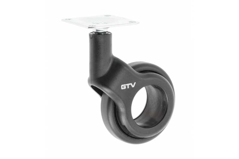 Meubelrol GTV STRADA, H=92,5 mm, dia. 60 mm, zonder rem, kunststof + staal, zwart - Set van 4