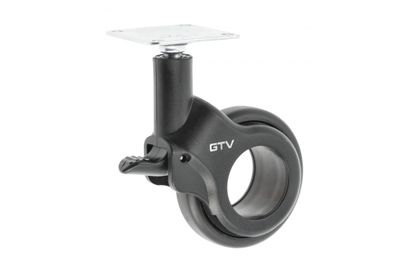 Meubelrol GTV STRADA, H=92,5 mm, diameter 60 mm, met rem, kunststof + staal, zwart - Set van 4
