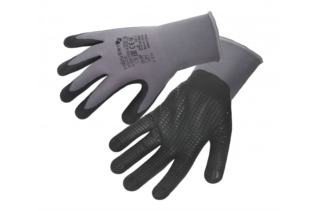 Gants BODE en nylon et élasthanne, revêtus de micro-mousse, gris/noir, taille 8 - Lot de 4
