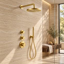 Aquanello Eterna Thermostatische Inbouw Doucheset 20 cm Regendouche Goud ET-S-SET1-1-60-travertin