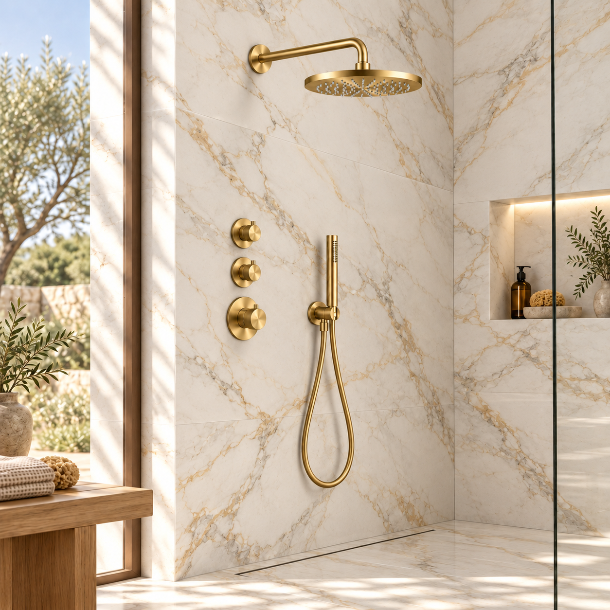 Aquanello Eterna Thermostatic Flush-Mount Shower Set 25 cm Rain Shower Gold PVD ET-S-SET1-2-60