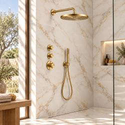 Aquanello Eterna Thermostatic Flush Mount Shower Set 30 cm Rain Shower Gold PVD ET-S-SET1-3-60