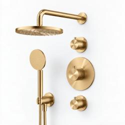 Aquanello Eterna Zlatá PVD termostatická zapuštěná sprchová souprava se 2 uzavíracími ventily dešťovou sprchou 20 cm a kulatou ruční sprchou ET-S-SET1-4-60