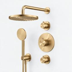 Aquanello Eterna Zlatá PVD termostatická zapuštěná sprchová souprava se 2 uzavíracími ventily dešťovou sprchou 25 cm a kulatou ruční sprchou ET-S-SET1-5-60