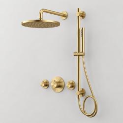 Aquanello Eterna Zlatá PVD termostatická zapuštěná sprchová souprava se 2 uzavíracími ventily dešťovou sprchou 25 cm a sprchovou tyčí s ruční sprchou ET-S-SET1-8-60