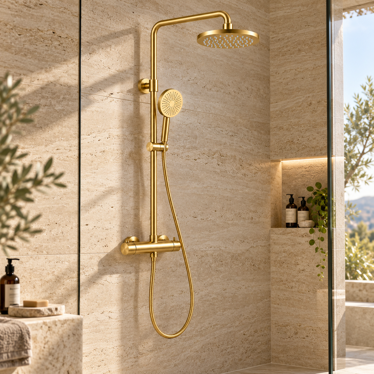 Aquanello Eterna Thermostatische Douchekolom 20 cm Regendouche Goud ET-S-SET10-1-60