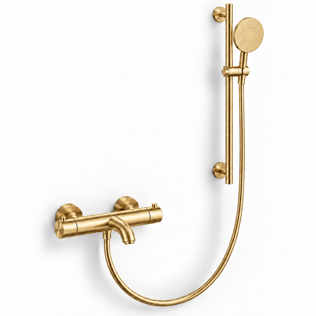 Aquanello Eterna Thermostatic Surface Mounted Bath Faucet PVD Gold with Round Hand Shower and Shower Rod ET-B-SET1-4-60