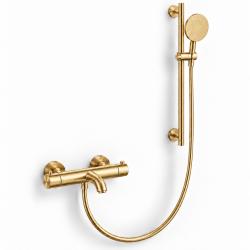Aquanello Eterna Thermostatic Surface Mounted Bath Faucet PVD Gold with Round Hand Shower and Shower Rod ET-B-SET1-4-60