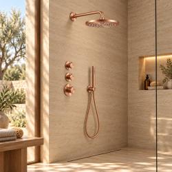 Aquanello Eterna Thermostatic Flush-Mount Shower Set 25 cm Rain Shower Copper PVD ET-S-SET1-2-62