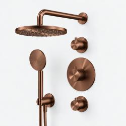 Aquanello Eterna Měděná PVD termostatická zapuštěná sprchová souprava se 2 uzavíracími ventily dešťovou sprchou 25 cm a kulatou ruční sprchou ET-S-SET1-5-62