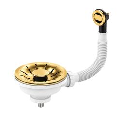 Pure.Sink Universal Gold Drain Plug Set Sink Drain Set incl. Round Overflow WSTPAN-RN-60