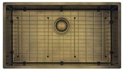Pure.Sink Luxion Grote PVD Antiek Bronzen spoelbak 74x40 cm onderbouw, vlakinbouw en opbouw met bodemrek PLX7440-64