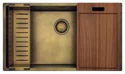 Pure.Sink Luxion Grote PVD Antiek Bronzen spoelbak 74x40 cm onderbouw, vlakinbouw en opbouw met bodemrek PLX7440-64