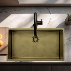 Pure.Sink Luxion Grote PVD Antiek Bronzen spoelbak 74x40 cm onderbouw met bodemrek PLX7440-64