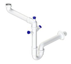 Pure.Sink Universal Siphon ruimte besparende spoelbak sifon voor in de keuken met 2 vaatwasser aansluitingen PRSIF011