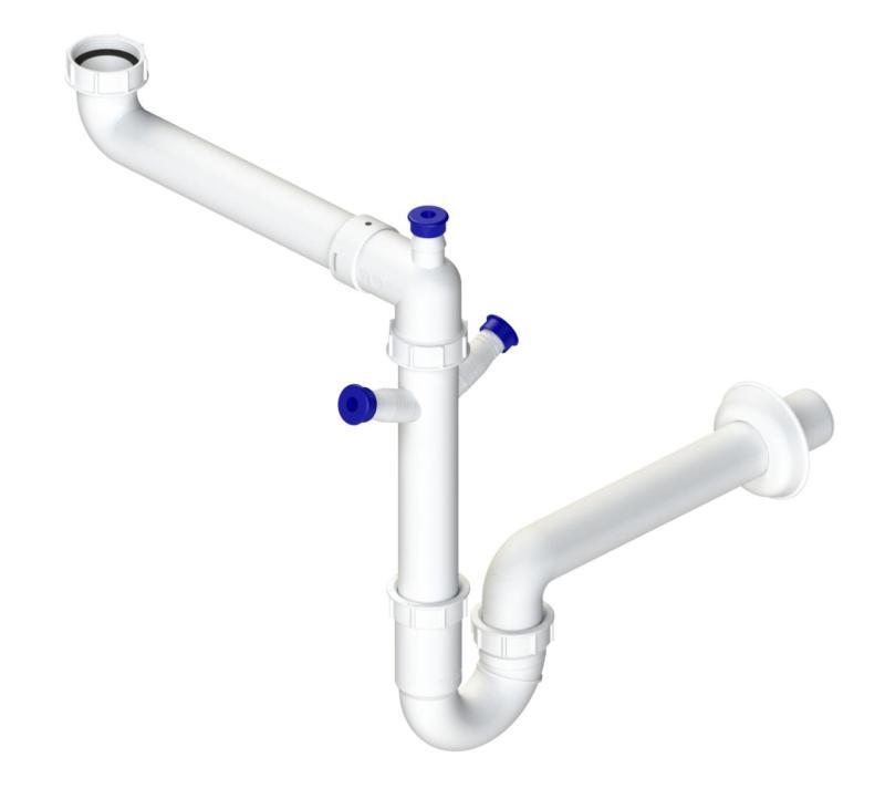 Pure.Sink Universal Siphon ruimte besparende spoelbak sifon voor in de keuken met 2 vaatwasser aansluitingen PRSIF011