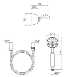 PB klassieke handdouche met houder en doucheslang RVS 1208980015