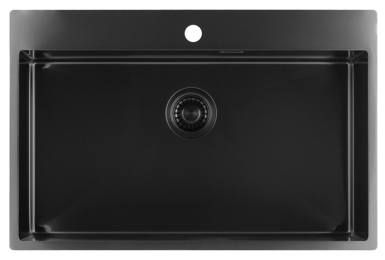 OUTLET – leichte Beschädigungen Pure.Sink Luxion PVD Großes schwarzes Spülbecken 78 x 50 cm Tapwing mit Lochreihe PLX7850T-63