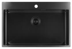 OUTLET – leichte Beschädigungen Pure.Sink Luxion PVD Großes schwarzes Spülbecken 78 x 50 cm Tapwing mit Lochreihe PLX7850T-63