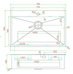 Pure.Sink Luxion RVS spoelbak 780x505 mm Tapwing met kraangatbank PLX7850T-02