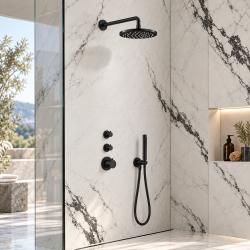 Aquanello Eterna Thermostatic Flush Mount Shower Set 20 cm Rain Shower Matte Black ET-S-SET1-1-10