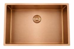 OUTLET rahlo ukrivljen rob Pure.Sink Comfort velik PVD-premazan umivalnik v barvi roza bakra 70 x 40 cm polmer 10 mm za vgradnjo pod pult vgradnjo v ravnino in nadgradnjo PCM7040-62