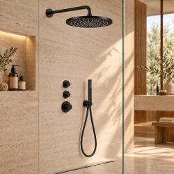 Aquanello Eterna Thermostatische Inbouw Doucheset 25 cm Regendouche Zwart ET-S-SET1-2-10-japandi